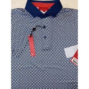 NWT Redvanly Men's S Blake Polo Golf Shirt - Mazarine Blue R2413 Geometric